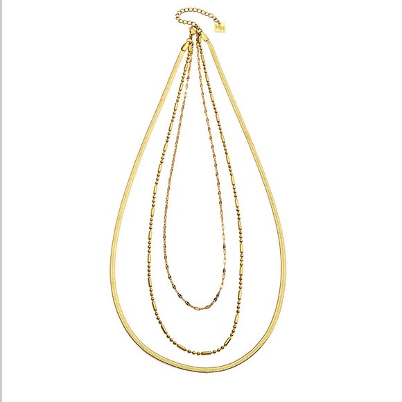 Triple Layer Multi Chain Gold Necklace - Picture 7 of 8